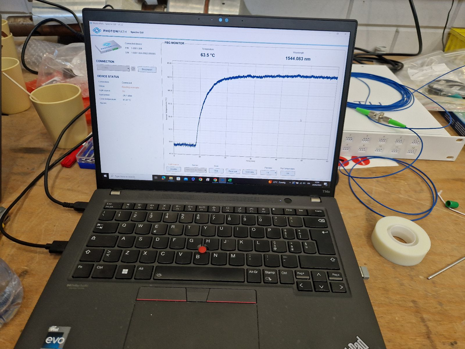 Een testopstelling van PhotonPath die aantoont dat de optische sensor ongevoelig is voor elektrische velden. Foto: PhotonPath
